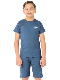 Nuego - Boys Navy Blue Solid Pure Cotton T-shirt & Shorts