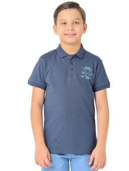 Nuego - Boys Blue Bio Finish Solid Cotton Polo T-shirt