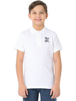 Nuego - Boys White Bio Finish Solid Cotton Polo T-shirt