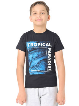 Nuego - Boys Black Graphic Printed Bio Finish Cotton T-shirt