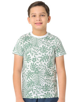 Nuego - Boys Green Floral Printed Bio Finish Cotton T-shirt