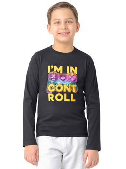 Nuego - Boys Black Printed Bio Finish Cotton T-shirt