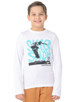 Nuego - Boys White Printed Bio Finish Cotton T-shirt