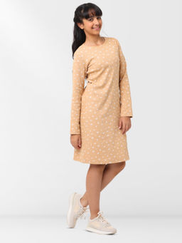 Nuego - Girls Brown Print Cotton Blend A-Line Dress