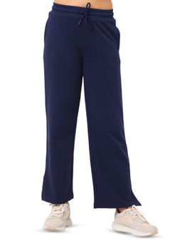 Nuego - Girls Navy Blue Solid Cotton Blend Mid Rise Joggers