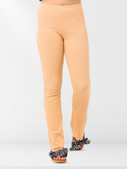 Nuego - Girls Beige Solid Cotton Blend Leggings