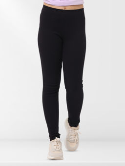 Nuego - Girls Black Solid Cotton Blend Leggings