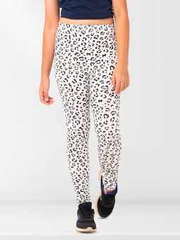 Nuego - Girls White Animal Printed Cotton Blend Leggings