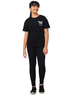 Nuego - Girls Black Solid Cotton Blend T-shirt & Leggings