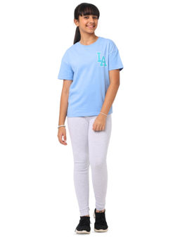 Nuego - Girls Blue Solid Cotton Blend T-shirt & Leggings
