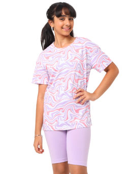 Nuego - Boys Purple Print Pure Cotton Blend T-shirt & Shorts