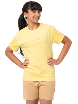Nuego - Boys Yellow Typography Pure Cotton T-shirt & Shorts