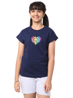 Nuego - Boys Navy Blue Print Pure Cotton T-shirt & Shorts