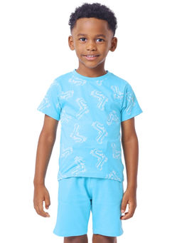 Nuego - Boys Blue Printed Pure Cotton T-shirt & Shorts