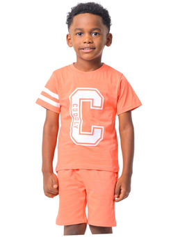 Nuego - Boys Orange Typography Pure Cotton T-shirt & Shorts