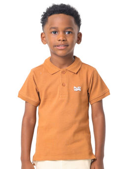 Nuego - Kids Brown Boys Bio Finish Solid Cotton Polo T-shirt