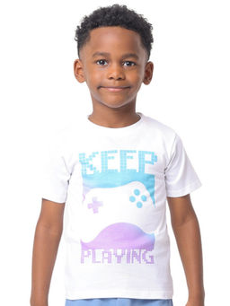 Nuego - Boys White Printed Bio Finish Cotton T-shirt