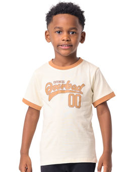 Nuego - Boys Typography Beige Bio Finish Cotton T-shirt