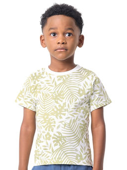 Nuego - Boys Green Floral Printed Bio Finish Cotton T-shirt