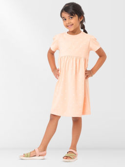 Nuego - Girls Peach Print Pure Cotton A-Line Dress