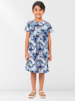 Nuego - Girls Blue Print Pure Cotton A-Line Dress