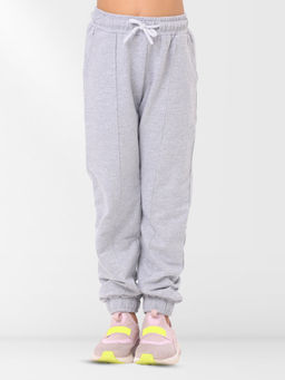 Nuego - Girls Grey Solid Pure Cotton Mid Rise Joggers