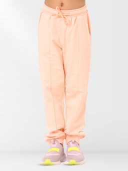 Nuego - Girls Peach Solid Pure Cotton Mid Rise Joggers