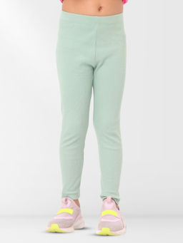 Nuego - Girls Green Solid Cotton Blend Leggings