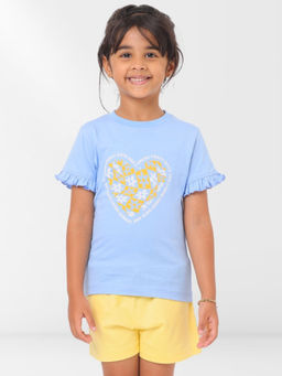 Nuego - Boys Blue Printed Pure Cotton T-shirt & Shorts