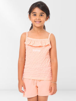 Nuego - Girls Peach Polyester Top & Shorts