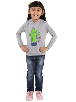 The Mom Store - Hooded Sweatshirt With Brushed Flee- Grey