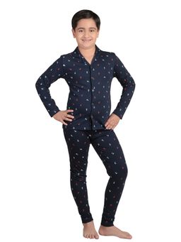 Bodycare - Printed Shirt & Pyjama-Navy Blue (Set of 2)