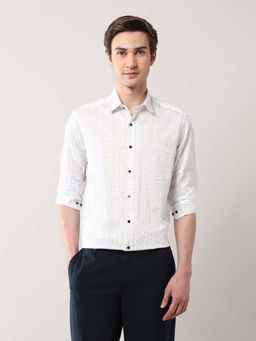 Arrow - Printed Manhattan Slim Fit Shirt - White