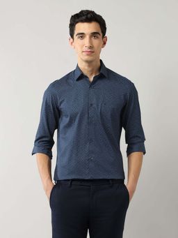 Arrow - Floral Printed Manhattan Slim Fit Shirt - Navy Blue