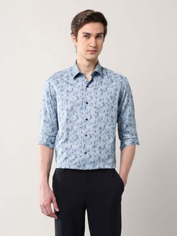 Arrow - Floral Printed Manhattan Slim Fit Shirt - Blue