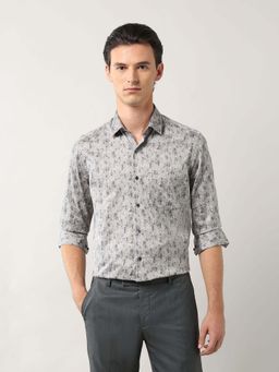 Arrow - Floral Printed Satin Shirt - Grey