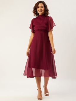 ANVI Be Yourself - Women Maroon Solid Fit And Flare Dress