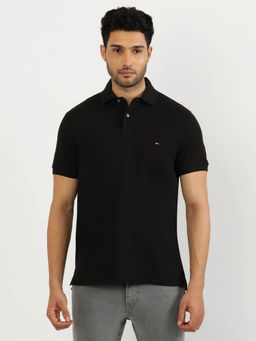 Tommy Hilfiger - Black Collar Neck Solid Polo T-Shirt