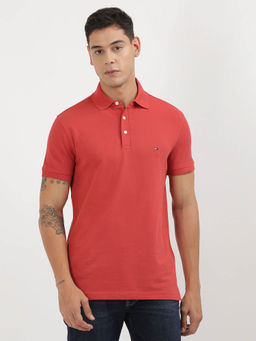Tommy Hilfiger - Red Collar Neck Solid Polo T-Shirt
