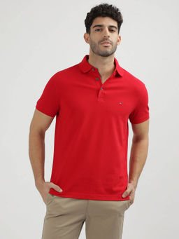 Tommy Hilfiger - Red Collar Neck Solid Polo T-Shirt