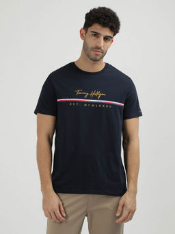 Tommy Hilfiger - Blue Crew Neck Embroidered T-Shirt