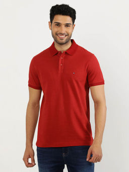 Tommy Hilfiger - Red Collar Neck Solid Polo T-Shirt