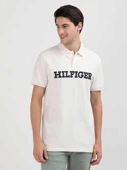 Tommy Hilfiger - Off White Collar Neck Solid Polo T-Shirt