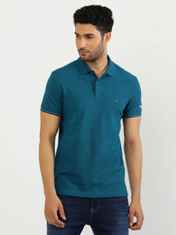 Tommy Hilfiger - Teal Collar Neck Solid Polo T-Shirt