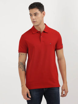 Tommy Hilfiger - Red Collar Neck Solid Polo T-Shirt