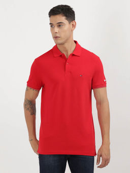 Tommy Hilfiger - Red Collar Neck Solid Polo T-Shirt