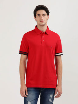Tommy Hilfiger - Red Collar Neck Solid Polo T-Shirt