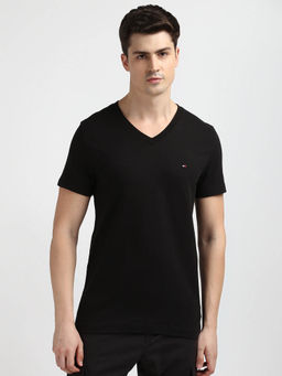 Tommy Hilfiger - Black V-Neck Solid T-Shirt