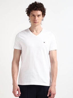 Tommy Hilfiger - White V-Neck Solid T-Shirt