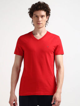 Tommy Hilfiger - Red V-Neck Solid T-Shirt
